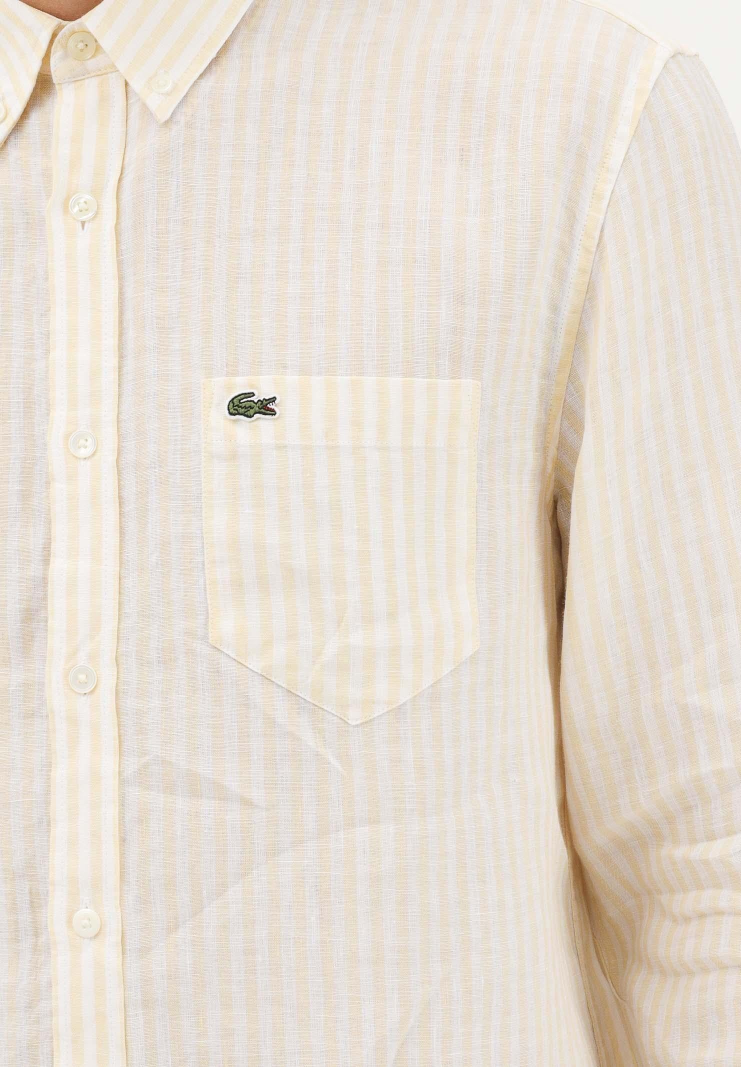 LACOSTE Camicia a manica lunga gialla e bianca da uomo con motivo a righe CH6985 2AI LACOSTE 