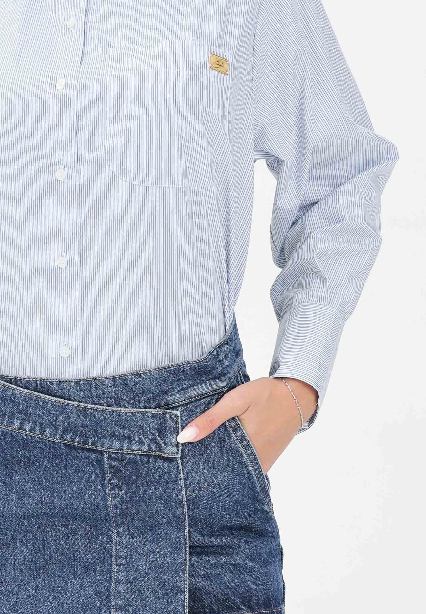 ELISABETTA FRANCHI Abito Corto Donna: Camicia Righe Blu/Bianche e Minigonna Denim