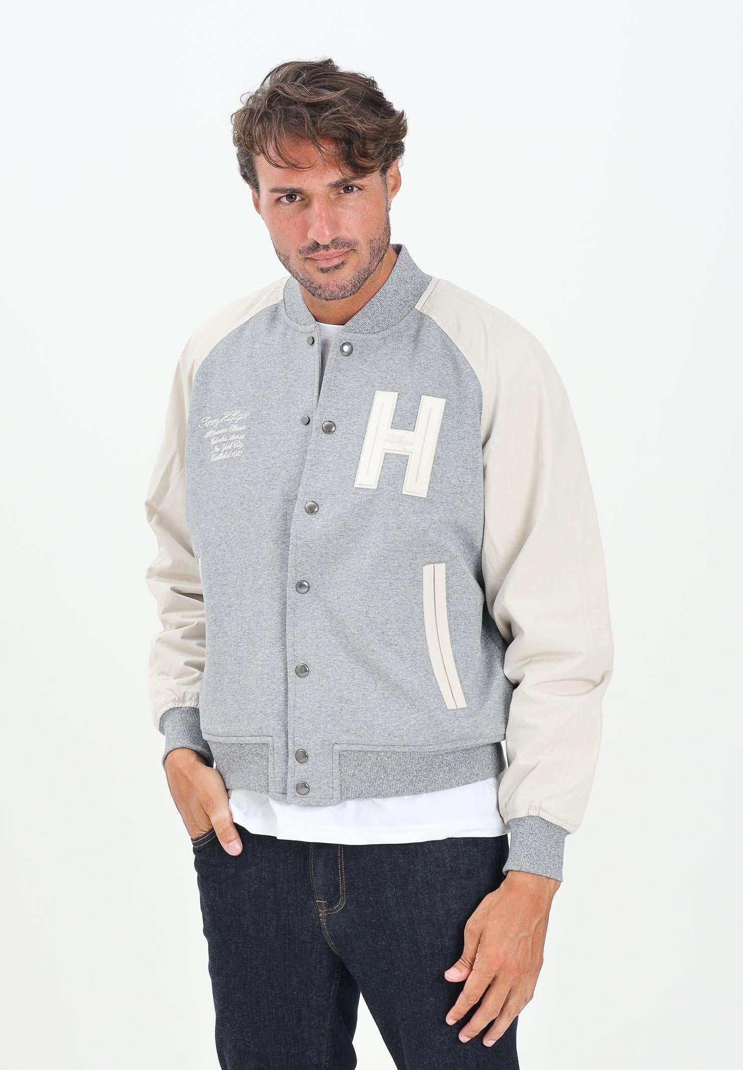 TOMMY HILFIGER Bomber Athleisure grigio e panna da uomo MW0MW39684P01  TOMMY HILFIGER 