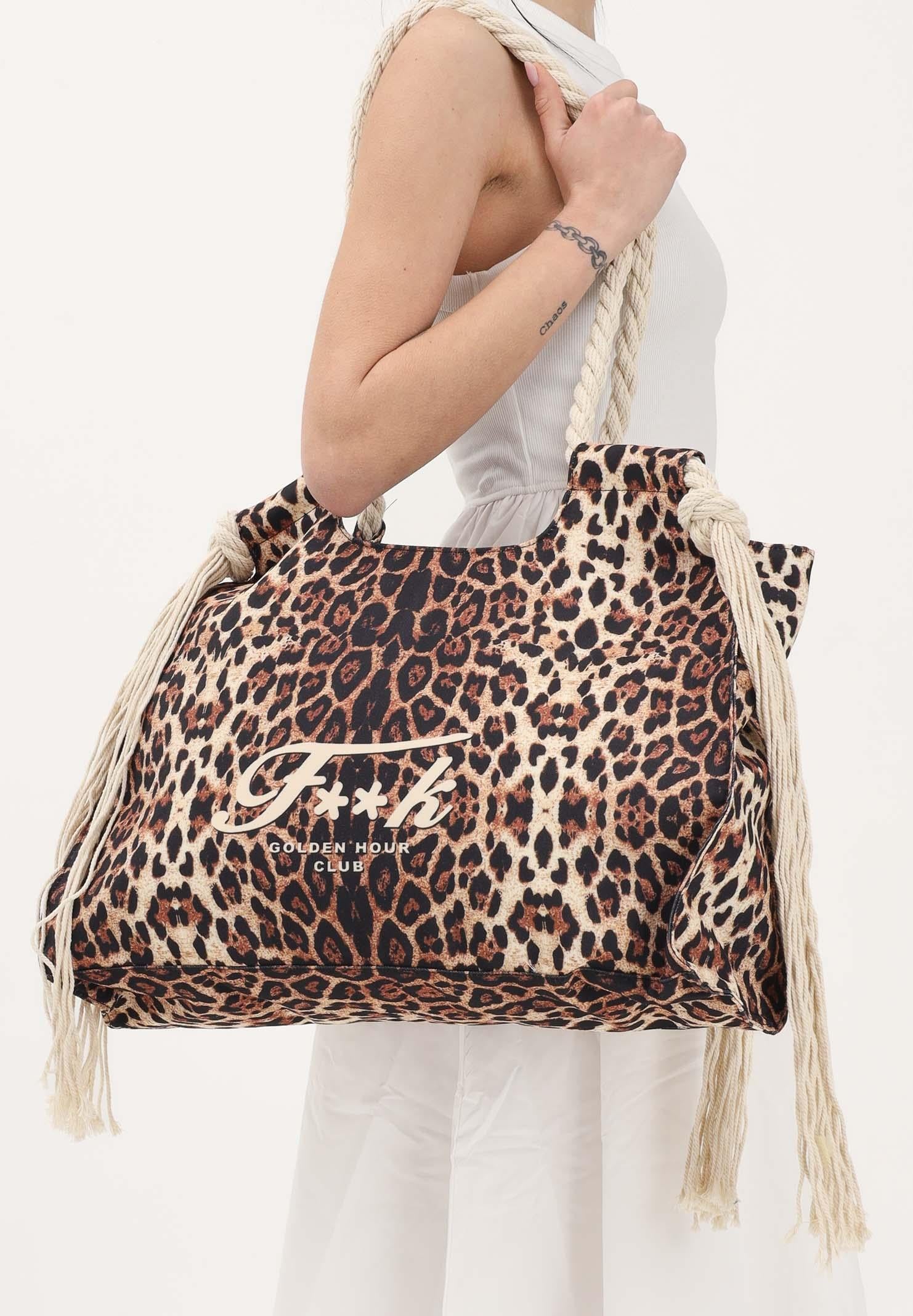 F**K Borsa mare leopardata da donna con manici in corda e frange laterali FA26-SW0081X02 . F**K 