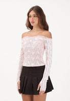 ADIDAS ORIGINALS Top a manica lunga Lace Bardot rosa da donna KE3459 . ADIDAS ORIGINALS 