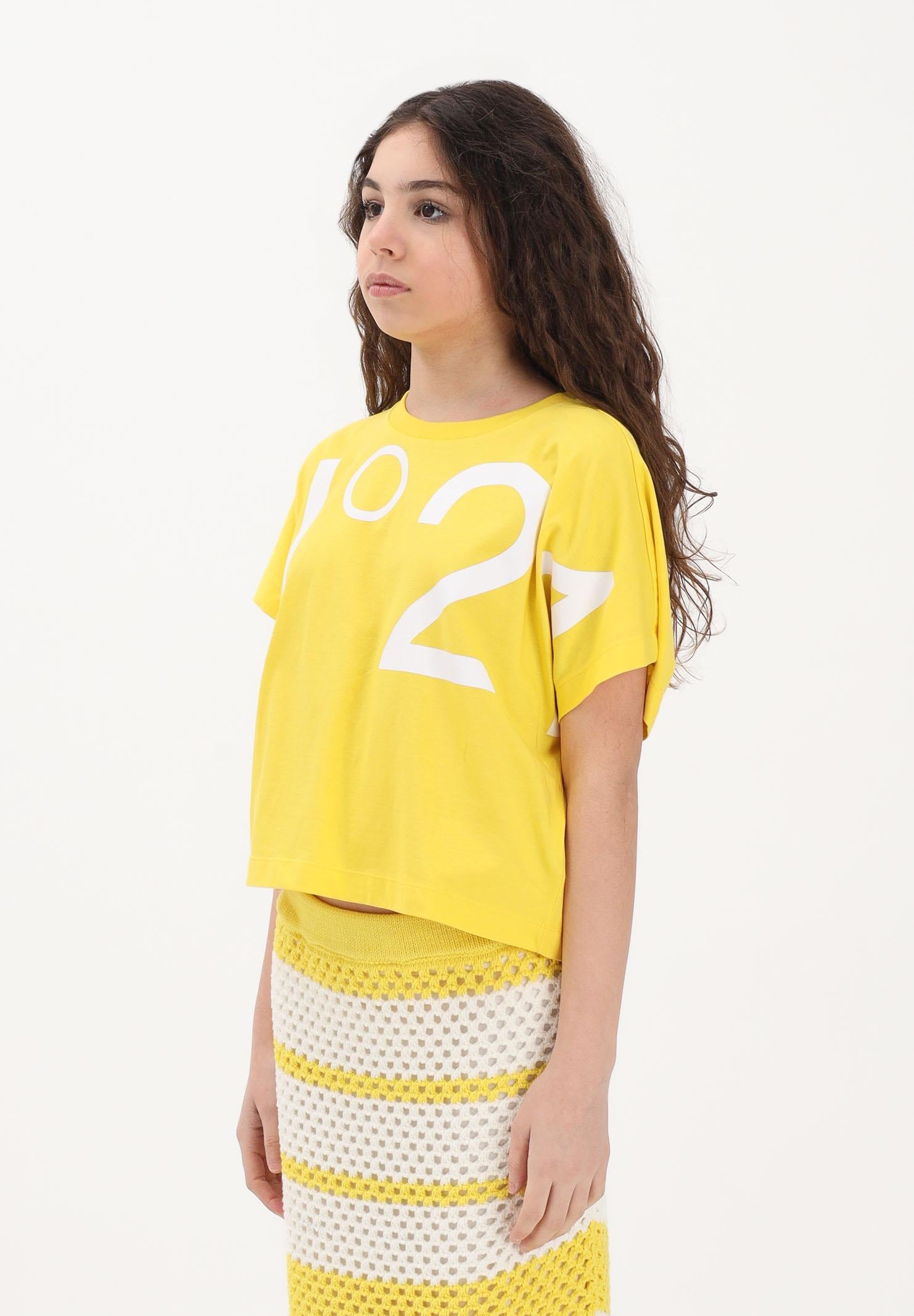 N21 T-shirt a manica corta gialla per donna, ragazze e bambine con maxi logo N210AAN0153 0N215 N21 