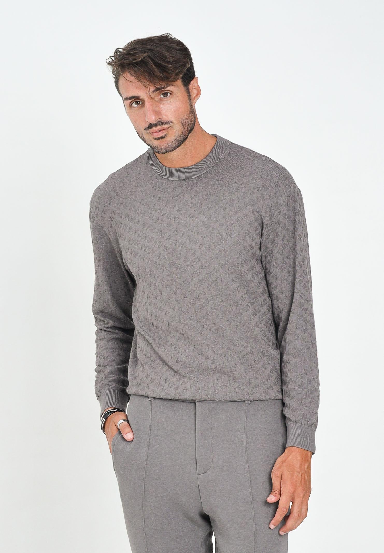 ARMANI EXCHANGE Maglioncino girocollo grigio da uomo con logo A|X ripetuto in rilievo XM001316AF10454 U8092 ARMANI EXCHANGE 