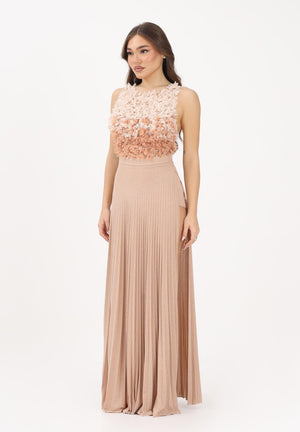 ELISABETTA FRANCHI Abito lungo nude da donna in tulle e jersey lurex ABR4462E2 X81 ELISABETTA FRANCHI 