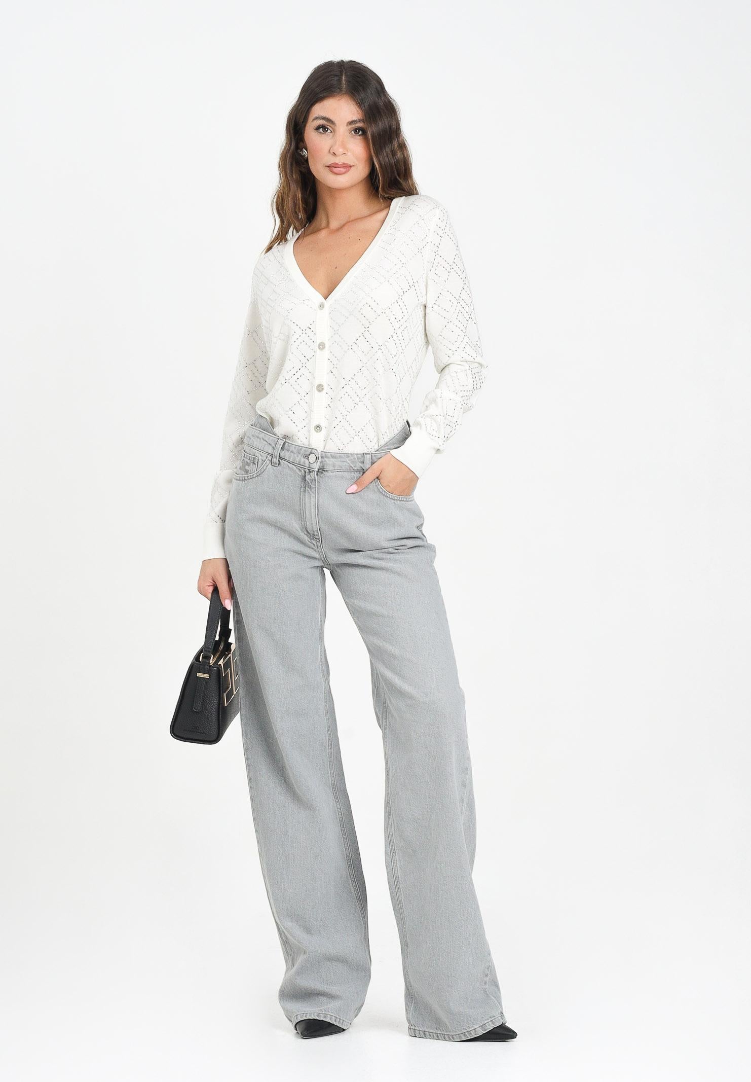 ELISABETTA FRANCHI Jeans in denim grigio da donna a vita doppia con logo ricamato PJ11D56E2 382 ELISABETTA FRANCHI 