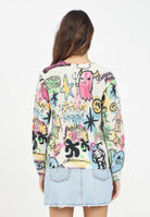 Maglione girocollo panna per donna e bambina caratterizzato da stampa street art F4BKJUJP017 13 BARROW 