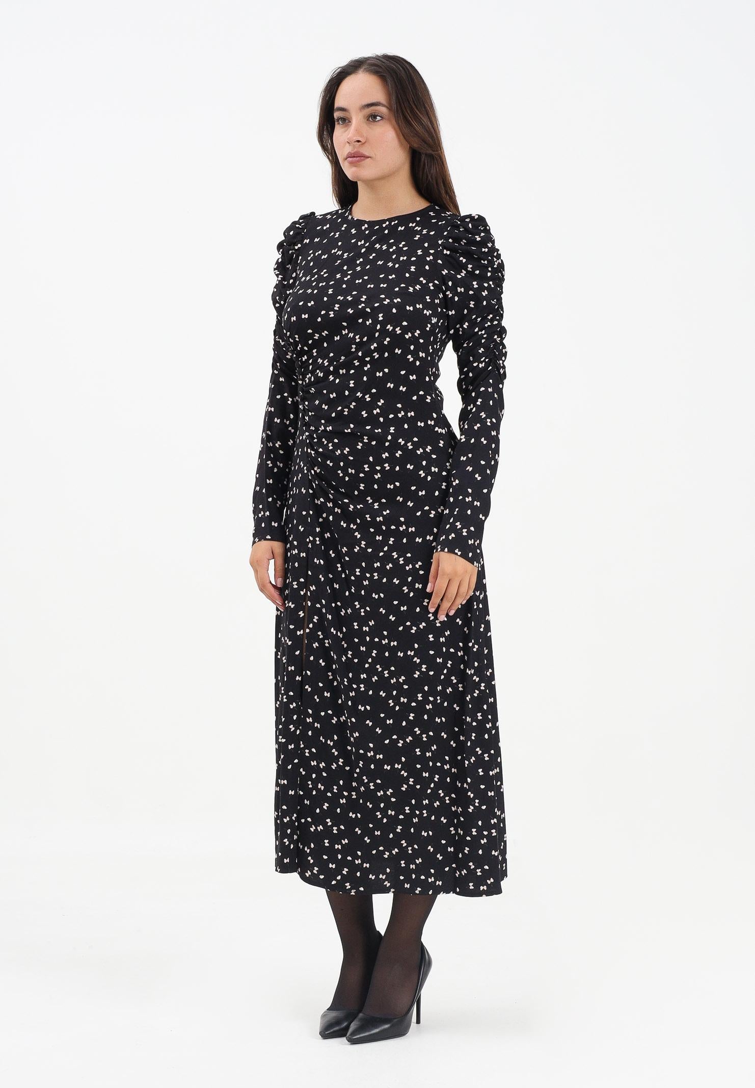 MAR DE MARGARITAS Abito midi Chloe nero da donna con micro fantasia papillon MMABW01290 NE103 Mar de margaritas 