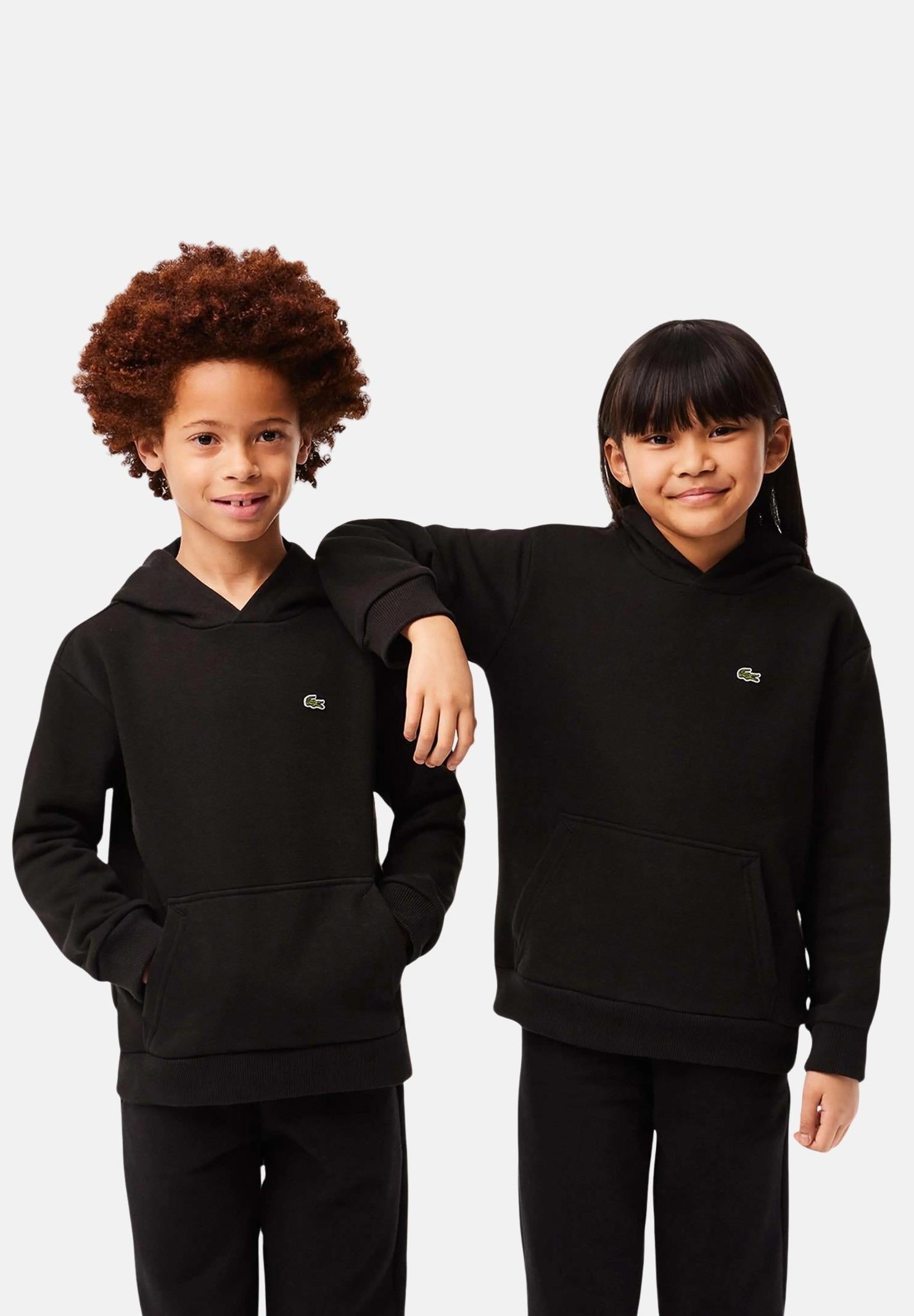 Felpa con cappuccio nera per bambino e bambina rifinita da ricamo coccodrillo SJ5292-J 031 LACOSTE 