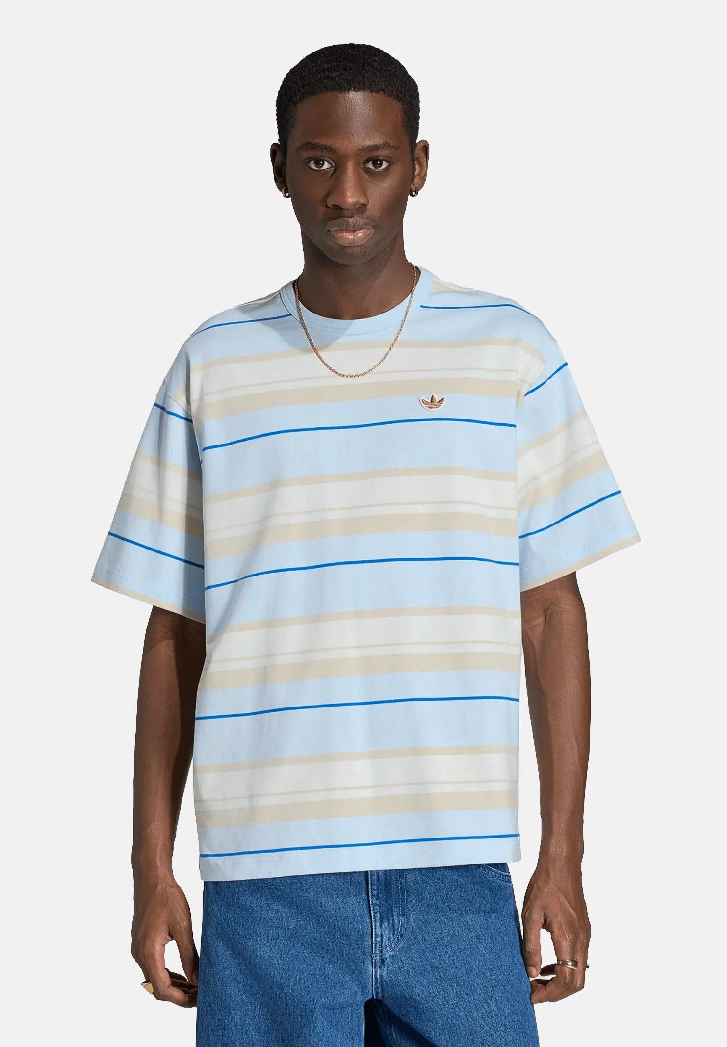 ADIDAS ORIGINALS T-shirt a manica corta azzurra da uomo con motivo a righe KX1268 . ADIDAS ORIGINALS 