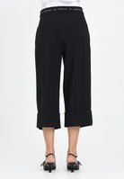 ELISABETTA FRANCHI Bermuda nero da donna in crêpe leggero con nastro logo PA11656E2 110 ELISABETTA FRANCHI 