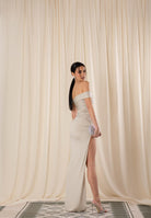 ALMA SANCHEZ Abito lungo Annya bianco mandorla da donna con strass AS26035EL MA ALMA SANCHEZ 