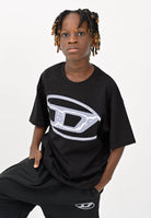 DIESEL T-shirt a manica corta nera per donna, ragazzi e bambini con maxi logo Oval D J02477KYAUN K900 DIESEL 