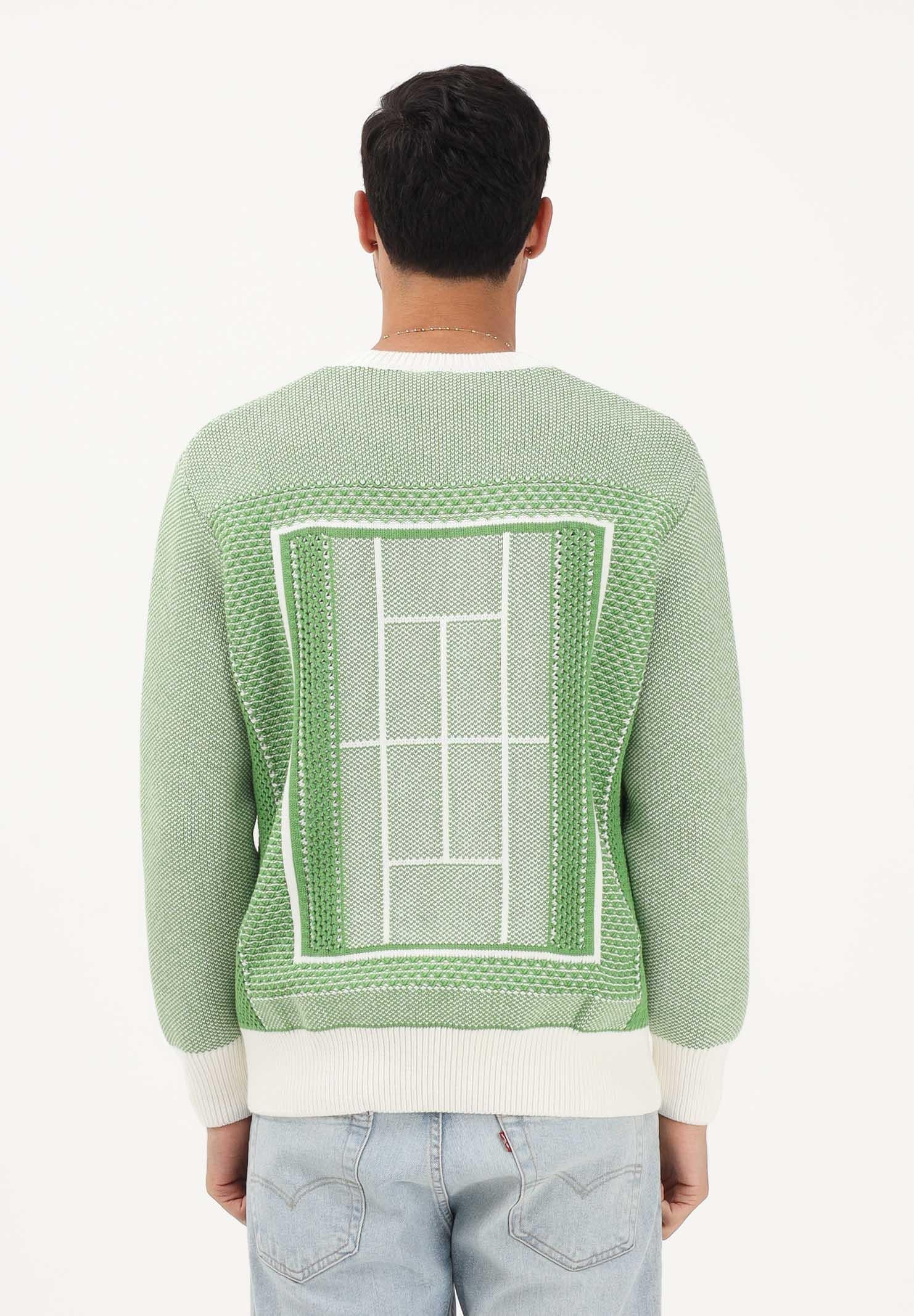 LACOSTE Maglione girocollo bianco e verde per uomo e donna con grafica campo da tennis AH0619 4SI LACOSTE 