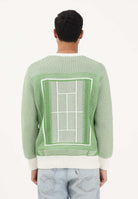 LACOSTE Maglione girocollo bianco e verde per uomo e donna con grafica campo da tennis AH0619 4SI LACOSTE 