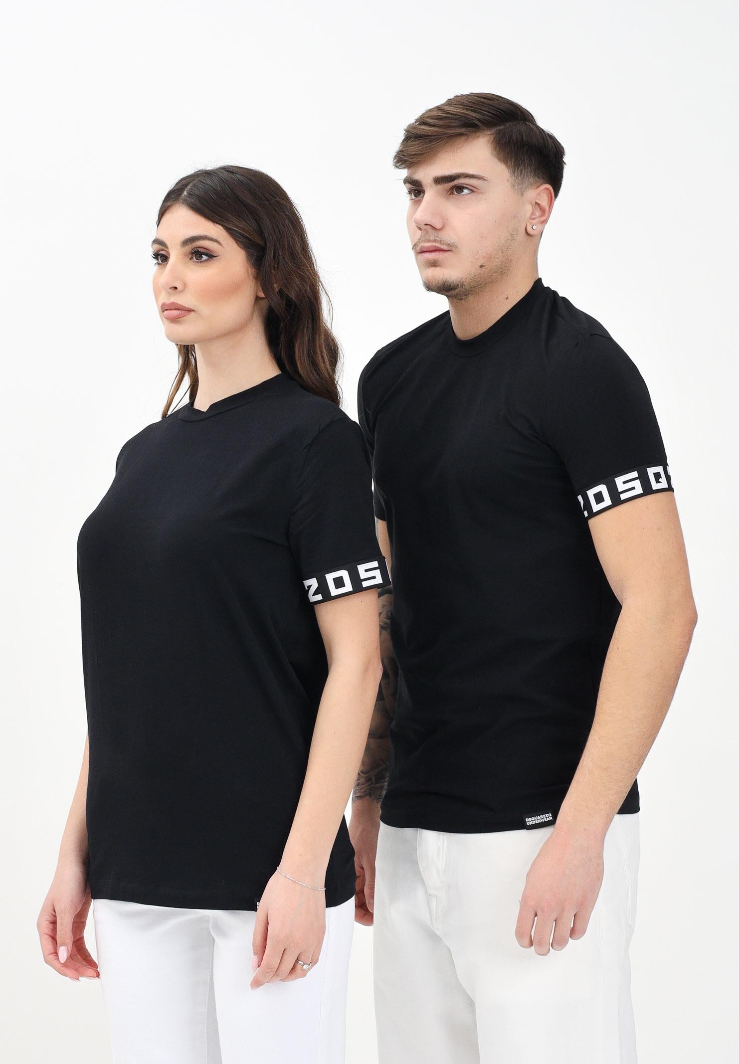 DSQUARED2 T-shirt a manica corta nera per uomo e donna con manica logata D9M3S5930 001 DSQUARED2 