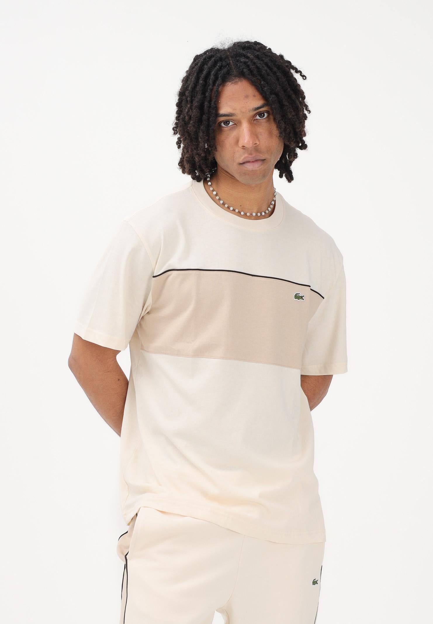 LACOSTE T-shirt a manica corta beige da uomo con motivo color block TH0896 3RR LACOSTE 