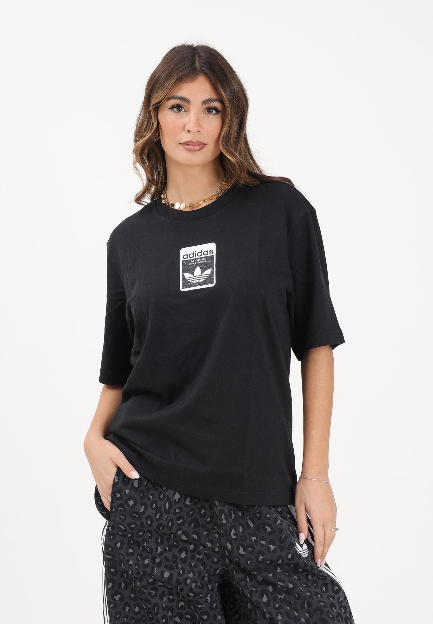 ADIDAS ORIGINALS T-shirt a manica corta Leo Oversize nera da donna JV7569  ADIDAS ORIGINALS 