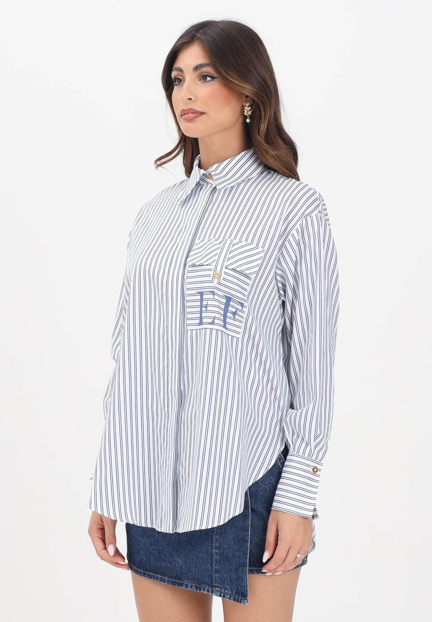 ELISABETTA FRANCHI – Camicia a manica lunga in cotone a righe bianche e blu