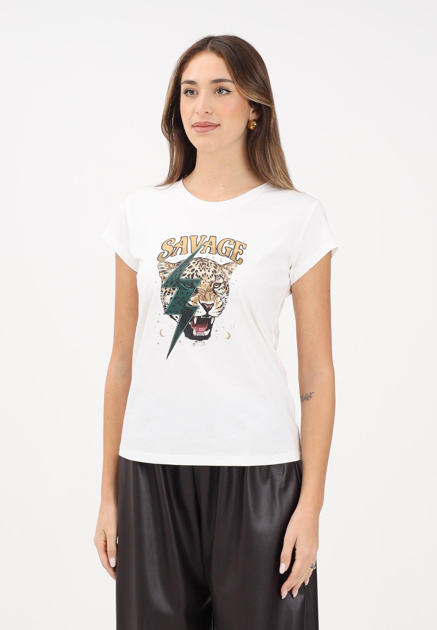 VICOLO T-shirt a manica corta bianca da donna con stampa RF0444 BI VICOLO 