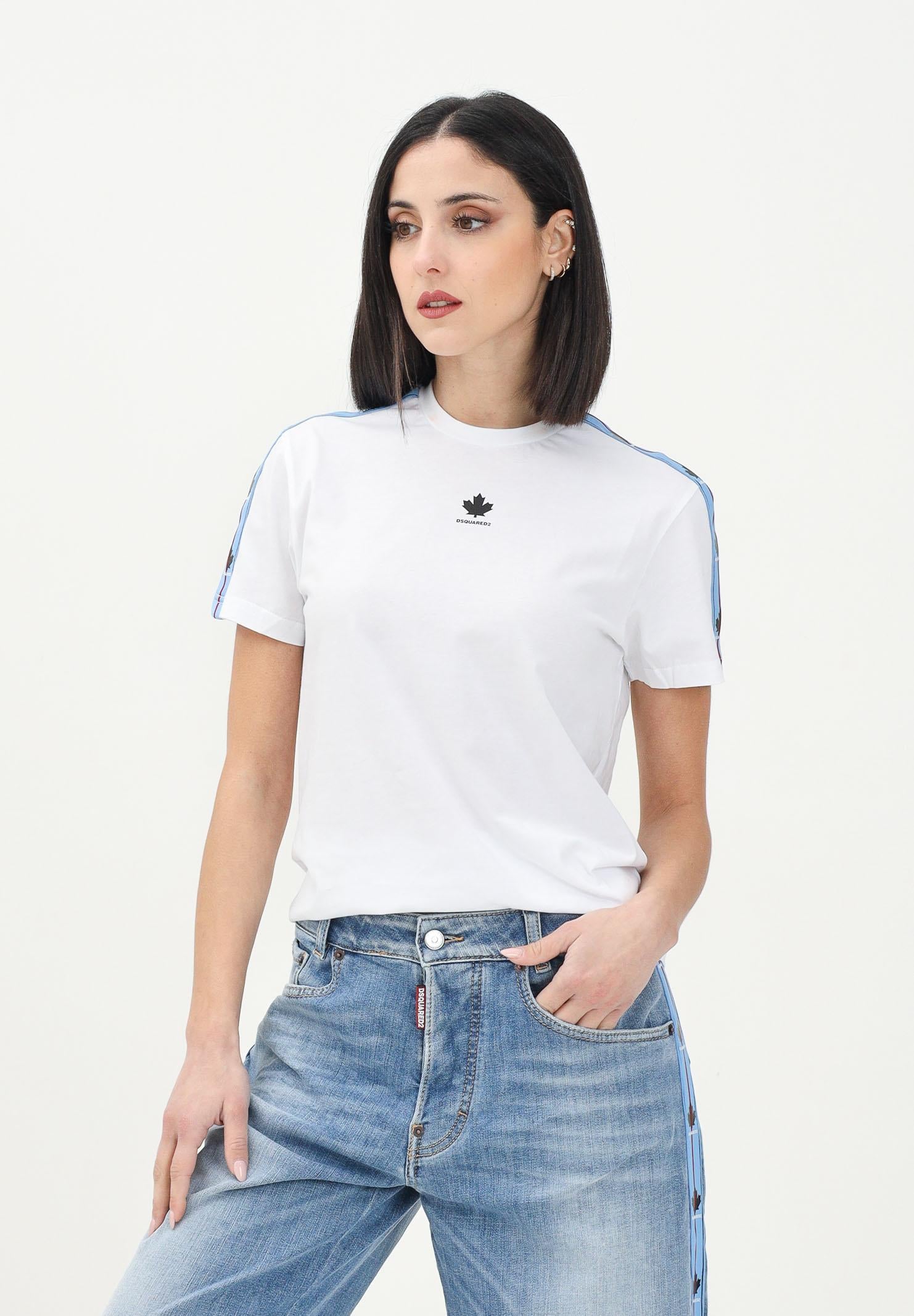 DSQUARED2 T-shirt a manica corta bianca per donna, ragazzi e bambini con stampa foglia d'acero DQ2898D0A47 DQ100 DSQUARED2 