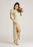 MAR DE MARGARITAS Abito midi Kristel giallo da donna con micro stampa floreale MMABW01537 GI34 Mar de margaritas 