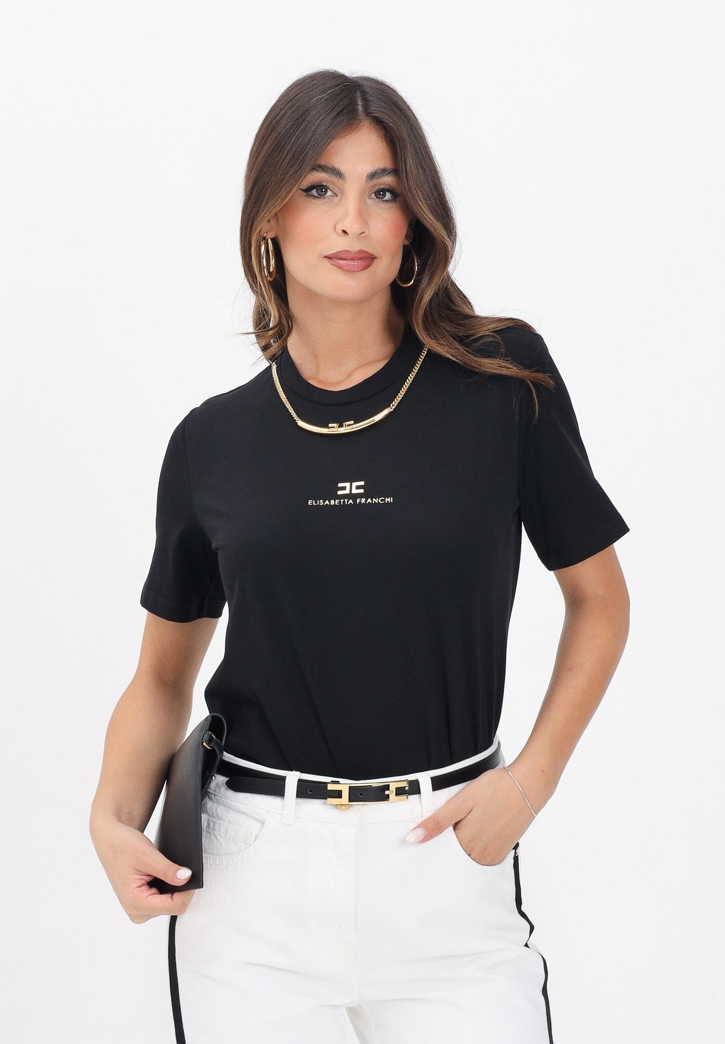 ELISABETTA FRANCHI T-shirt nera donna con dettaglio collana