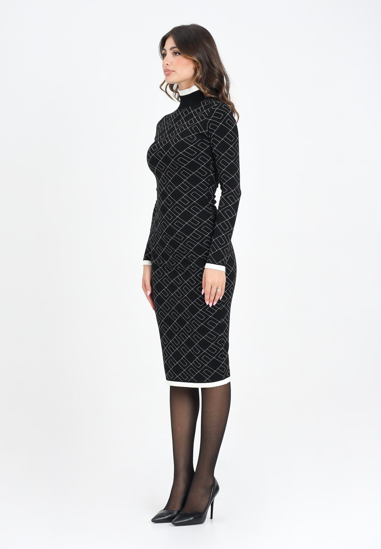 ELISABETTA FRANCHI Abito midi nero da donna in maglia jacquard bi-color<BR/> AM18T56E2 EF3 ELISABETTA FRANCHI 