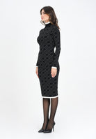 ELISABETTA FRANCHI Abito midi nero da donna in maglia jacquard bi-color<BR/> AM18T56E2 EF3 ELISABETTA FRANCHI 