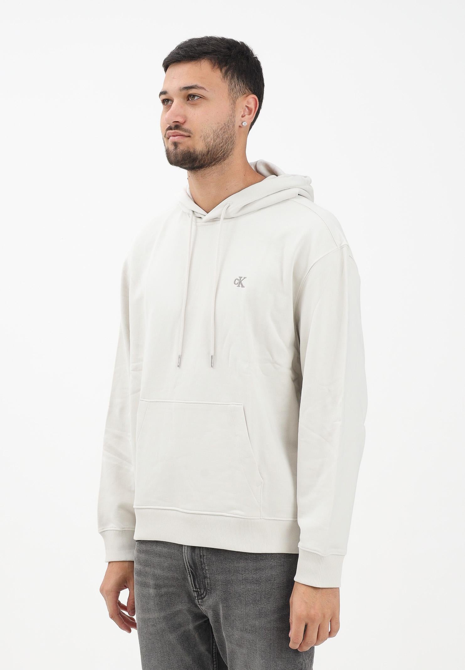 CALVIN KLEIN JEANS Felpa con cappuccio panna da uomo rifinita da logo LV04RC297G67U  CALVIN KLEIN JEANS 