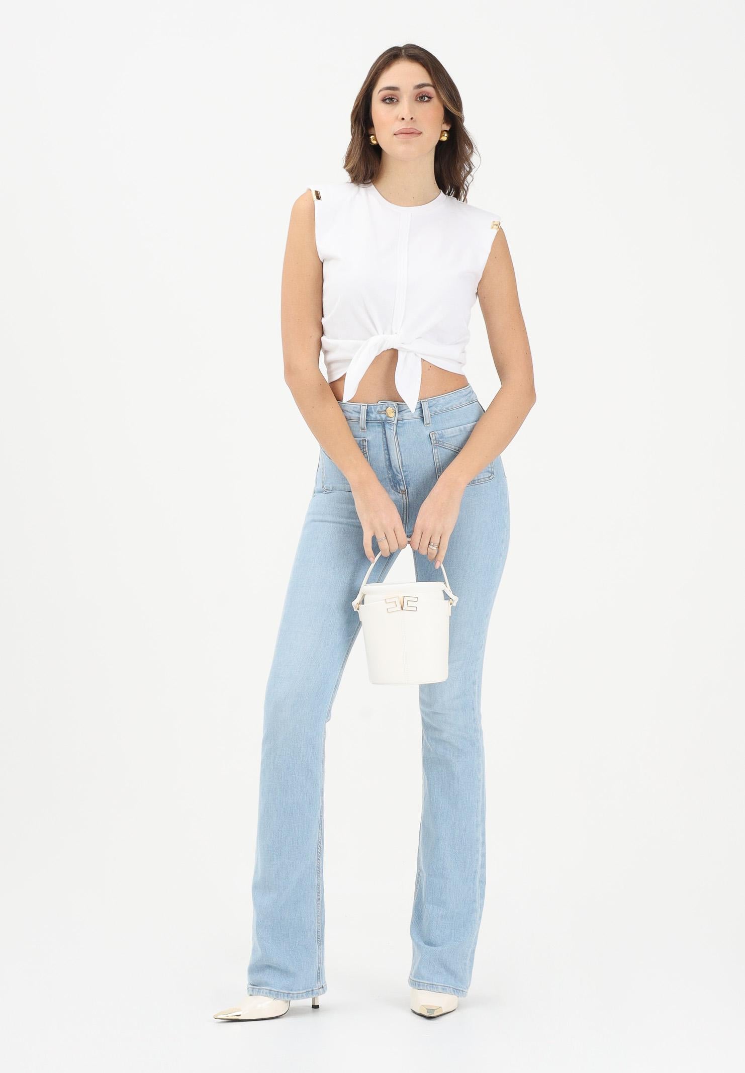 ELISABETTA FRANCHI Jeans in denim chiaro da donna con costruzione a zampetta PJ24N61E2 192 ELISABETTA FRANCHI 