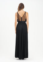ELISABETTA FRANCHI Abito lungo nero da donna in tulle e jersey con cristalli<BR/> ABR1957E2 110 ELISABETTA FRANCHI 