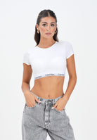 CALVIN KLEIN T-shirt a manica corta bianca da donna con banda logata LV00QF8495 100 CALVIN KLEIN 