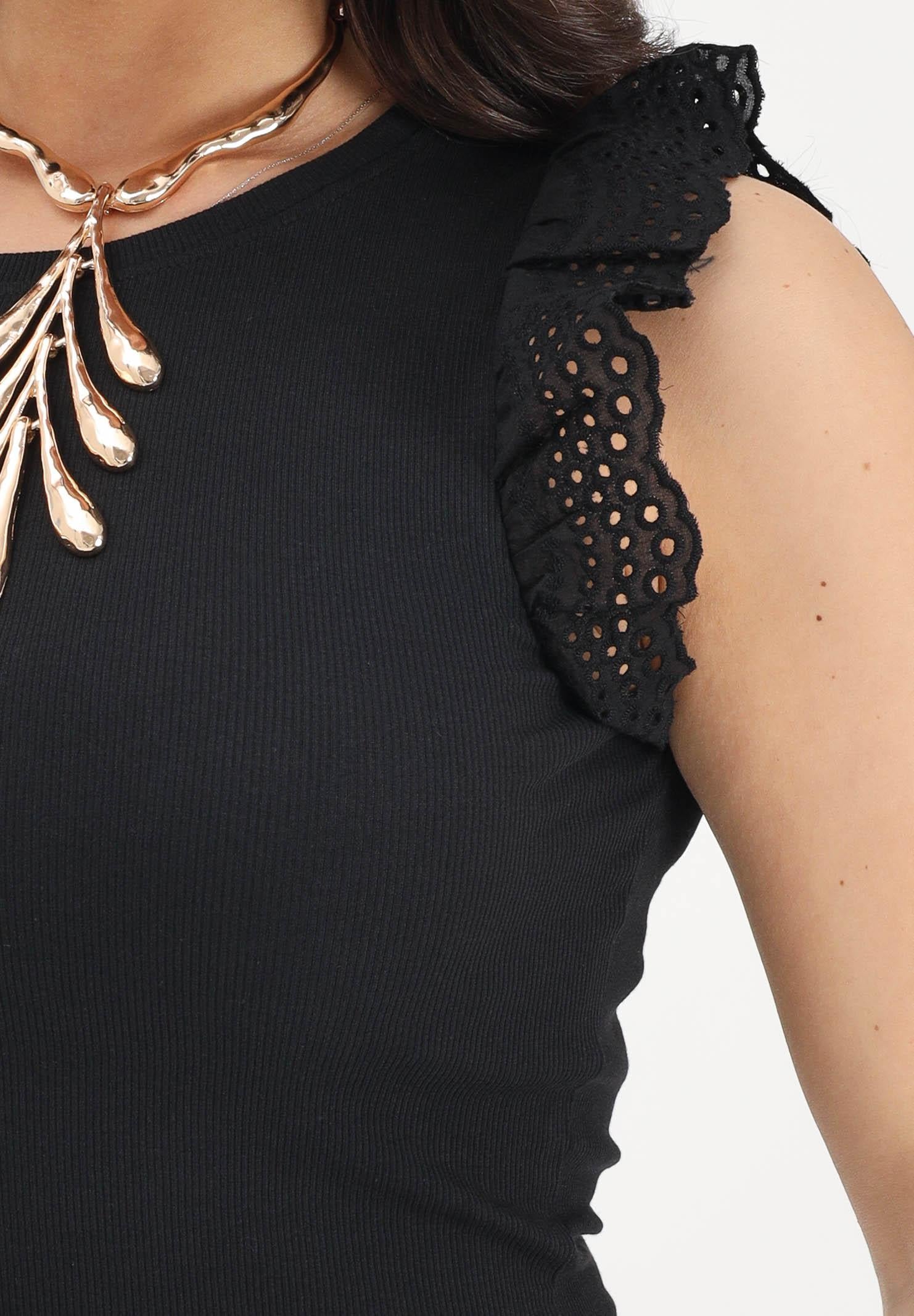 ONLY Canotta nera da donna con dettagli in pizzo sangallo 15308890 BL ONLY 