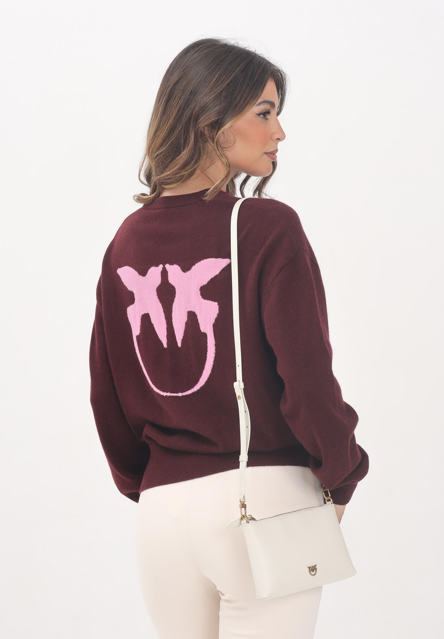 PINKO Women's wine crewneck sweater with maxi logo – Pavidas
