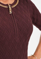 ELISABETTA FRANCHI Abito corto in maglia bordeaux da donna con dettaglio gioiello AM20B56E2 EA4 ELISABETTA FRANCHI 
