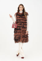 MEHRAN Vera pelliccia lunga da donna con effetto a righe sfumate nei toni del marrone e del nero 25150BRWBLK BRWBLK MEHRAN 