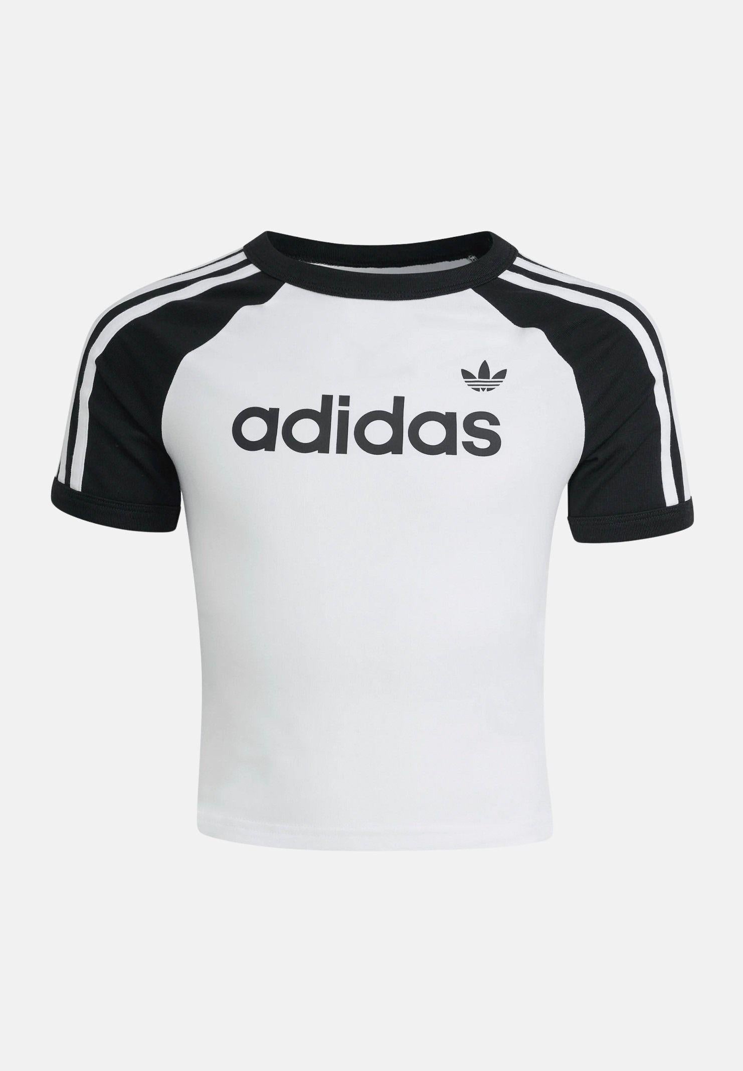 ADIDAS ORIGINALS T-shirt a manica corta 3-Stripes bianca e nera da bambina KE2945 . ADIDAS ORIGINALS 