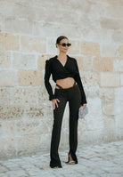 ELISABETTA FRANCHI Pantalone elegante nero da donna con cristalli PA12857E2 110 ELISABETTA FRANCHI 