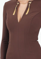 ELISABETTA FRANCHI Abito midi marrone da donna con catena gioiello AB80557E2 EA3 ELISABETTA FRANCHI 