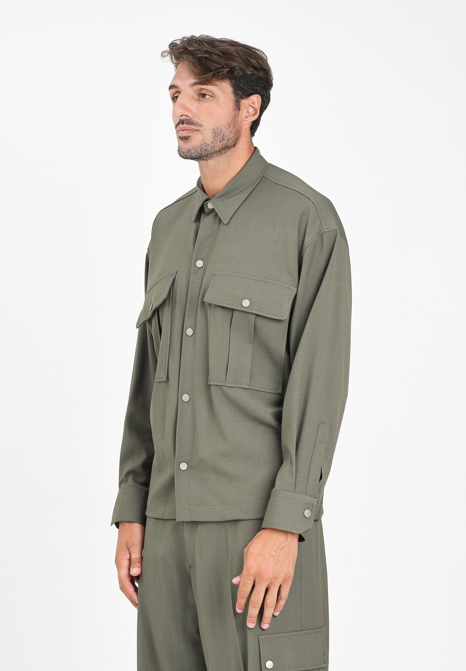 I'M BRIAN Camicia a manica lunga verde militare da uomo CA3442 013 I'M BRIAN 