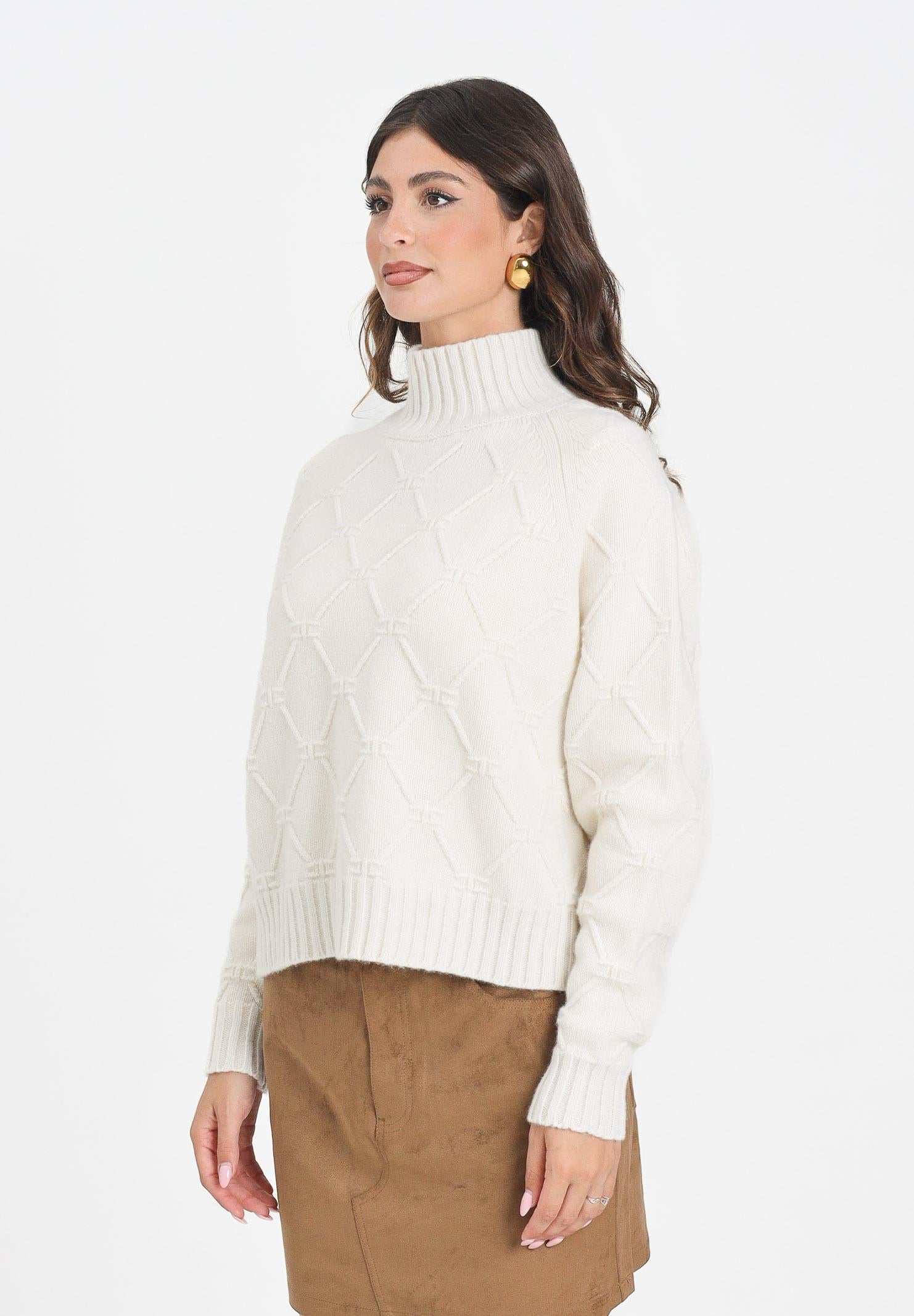 ELISABETTA FRANCHI Maglione a collo alto panna da donna con losanghe jacquard MK55T57E2 DZ9 ELISABETTA FRANCHI 