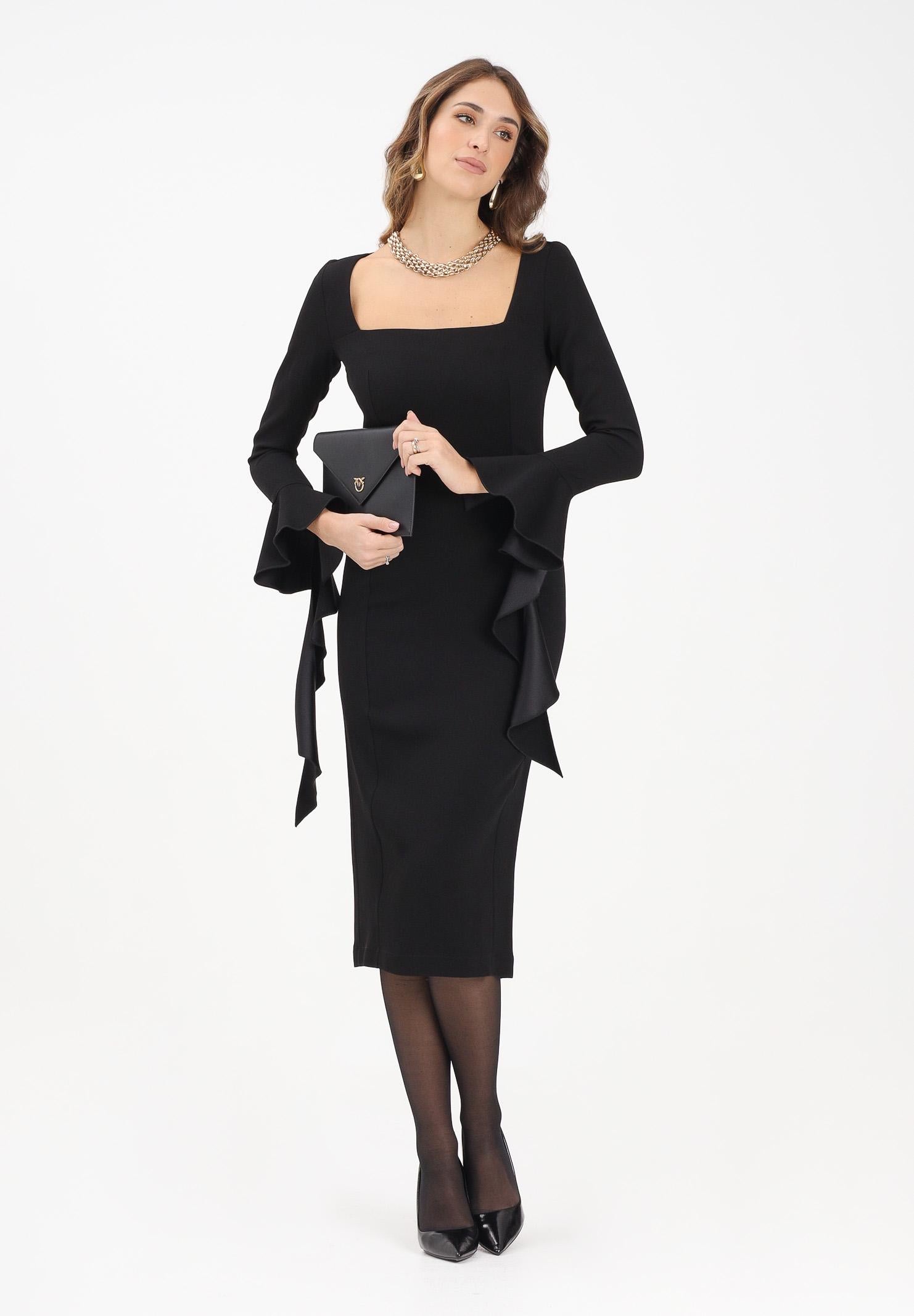 PINKO Abito midi nero da donna con volant<BR/><BR/> 105736A2Q2 Z99 PINKO 