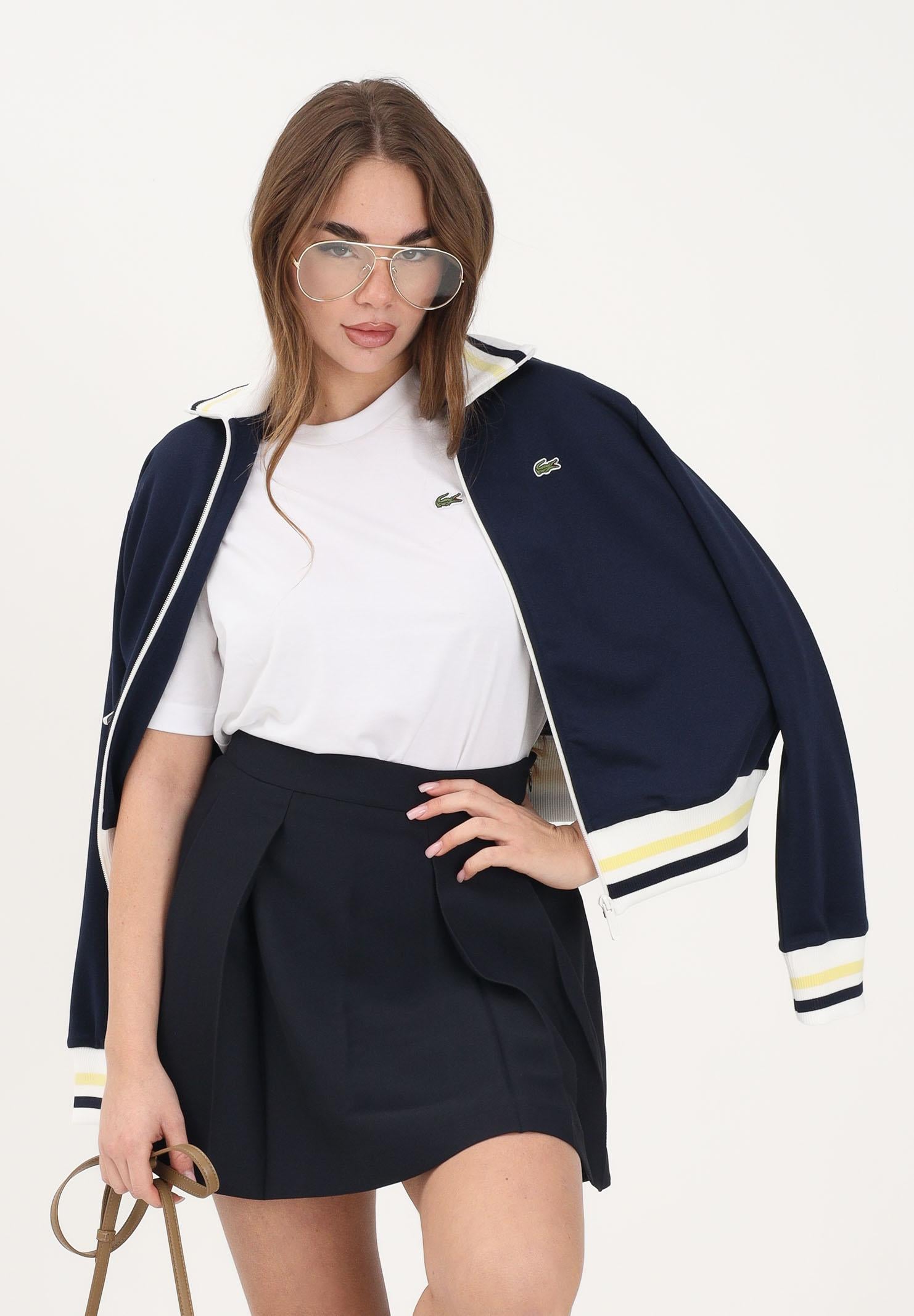 LACOSTE Felpa con zip blu da donna rifinita da orli a contrasto e logo SF5252 0PW LACOSTE 