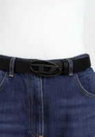 DIESEL Cintura nera per uomo e donna arricchita da fibbia con logo Oval J02595KXBLR K900 DIESEL 
