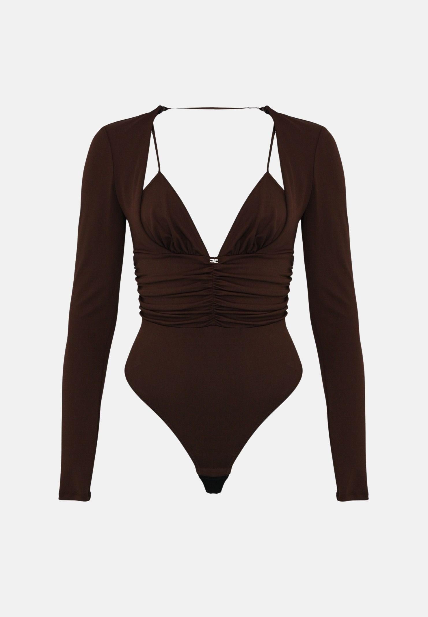 ELISABETTA FRANCHI Body manica lunga marrone da donna con drappeggi BO00356E2 EA3 ELISABETTA FRANCHI 
