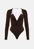 ELISABETTA FRANCHI Body manica lunga marrone da donna con drappeggi BO00356E2 EA3 ELISABETTA FRANCHI 
