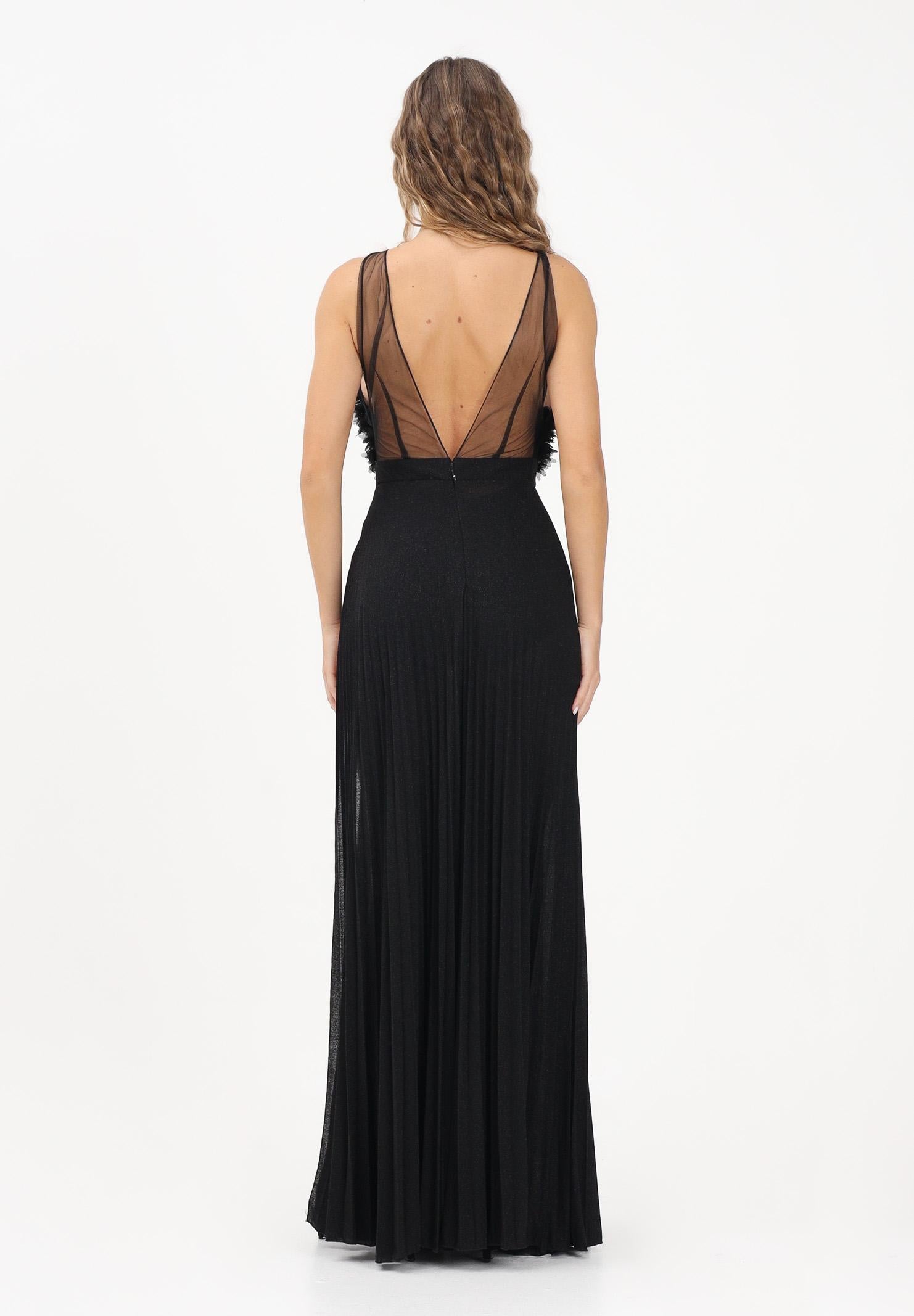 ELISABETTA FRANCHI Abito lungo nero da donna in tulle e jersey lurex ABR4462E2 685 ELISABETTA FRANCHI 