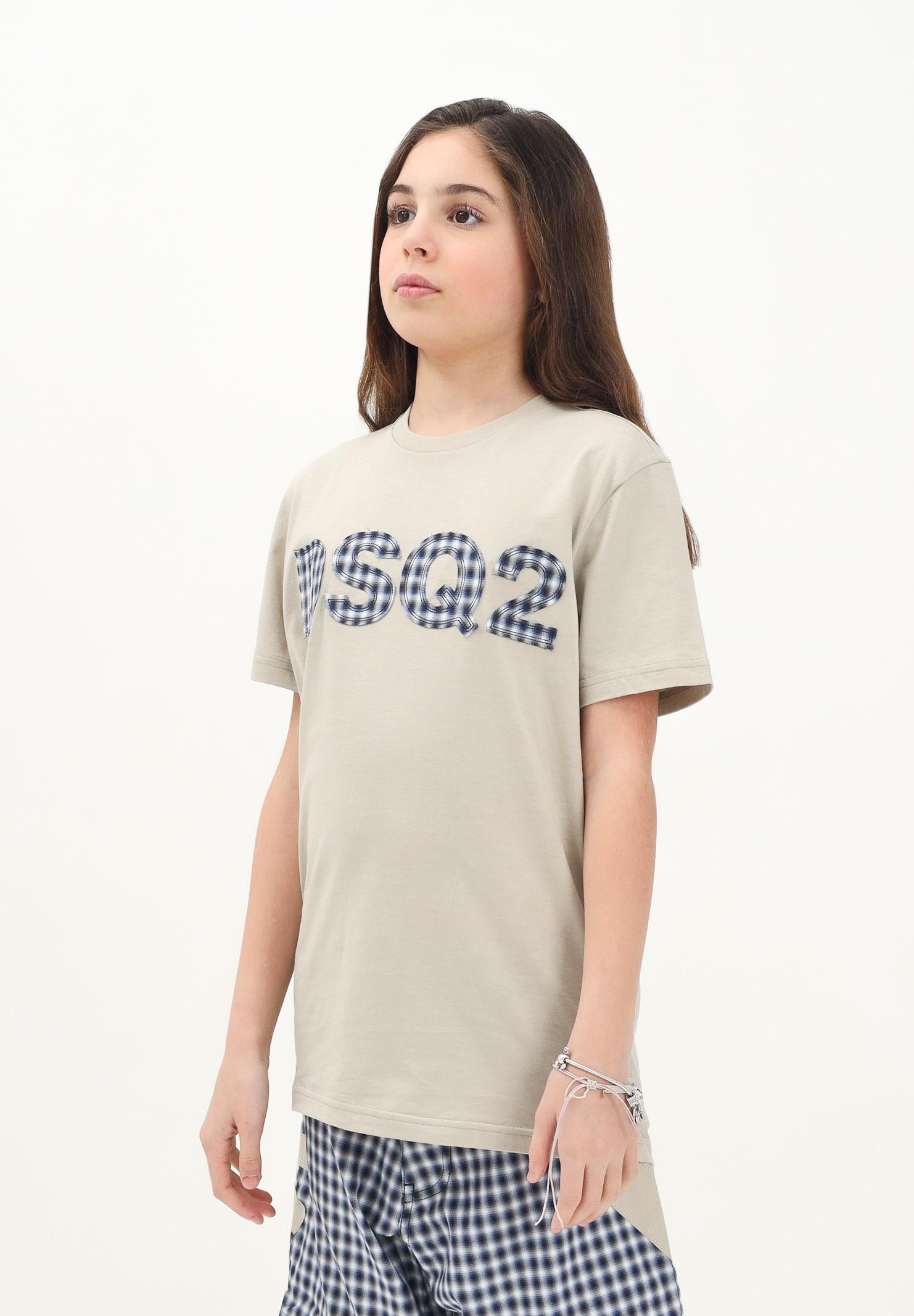 DSQUARED2 T-shirt a manica corta beige per donna, ragazzi e bambini con ricamo logo DQ2749D004G DQ717 DSQUARED2 