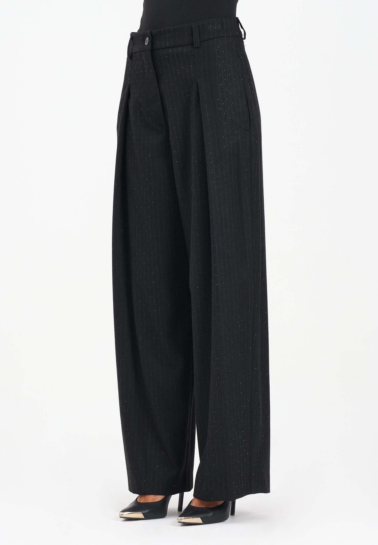 VICOLO Pantalone elegante nero da donna con motivo gessato e strass TF0136 FFNE VICOLO 
