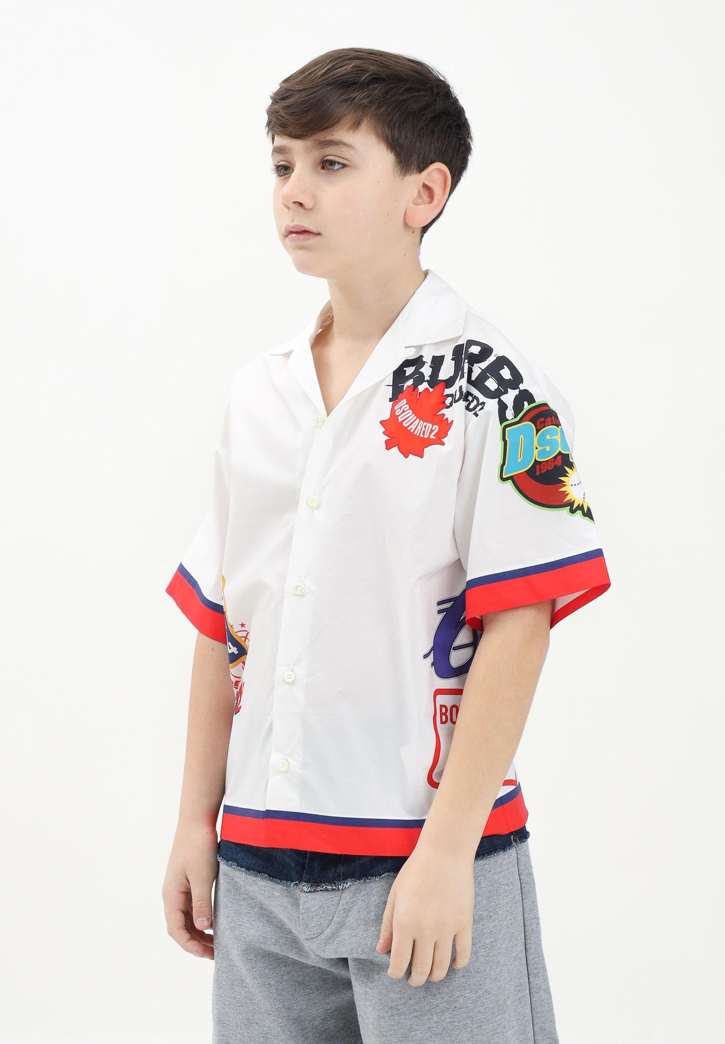 DSQUARED2 Camicia a manica corta bianca per donna, ragazzi e bambini con grafica Urban DQ2819D007D DQ100 DSQUARED2 